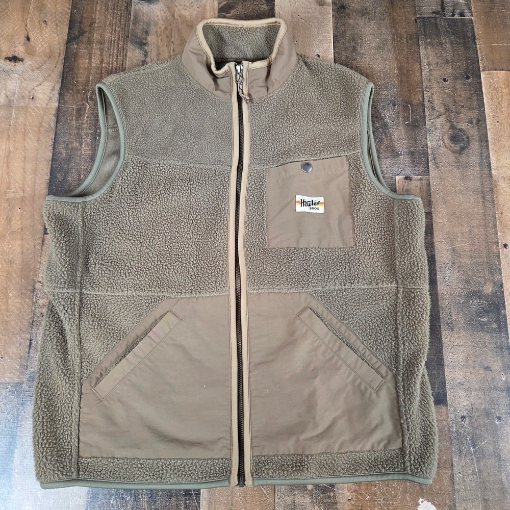 Howler Bros Mens Small Fleece Mock Neck Vest Brown Full Zip Heed The Call